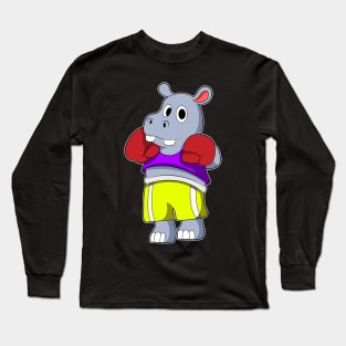 Hippo as Boxer with Boxing gloves Long Sleeve T-Shirt